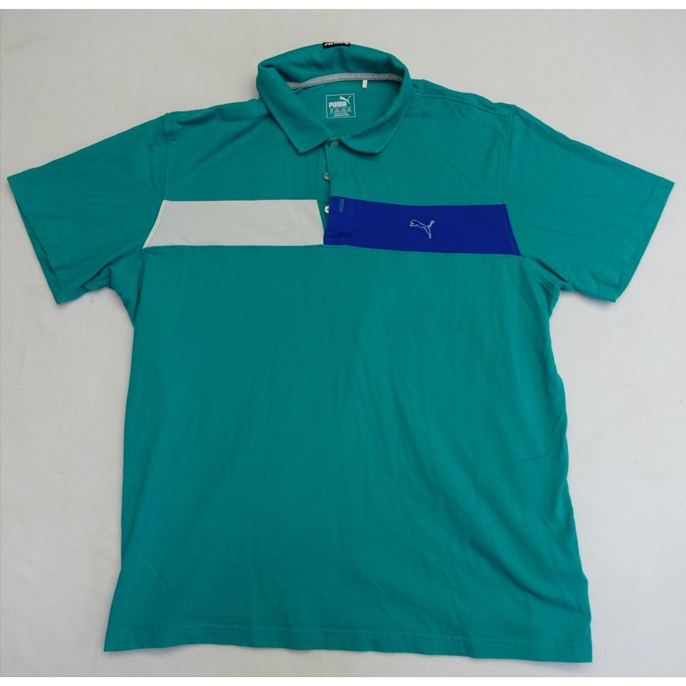 PUMA Golf Polo Mens XL Green Colorblock Shirt Moisture Wicking Short Sleeve